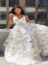 A Line 3D Lace Spagehtti Strap White Tulle Prom Dresses LBQ2973